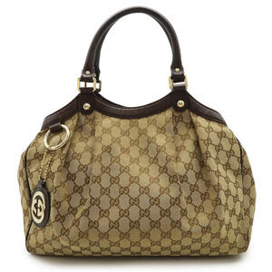 Gucci Sukey GG Canvas Tote Bag Handbag Leather Beige Brown Cream